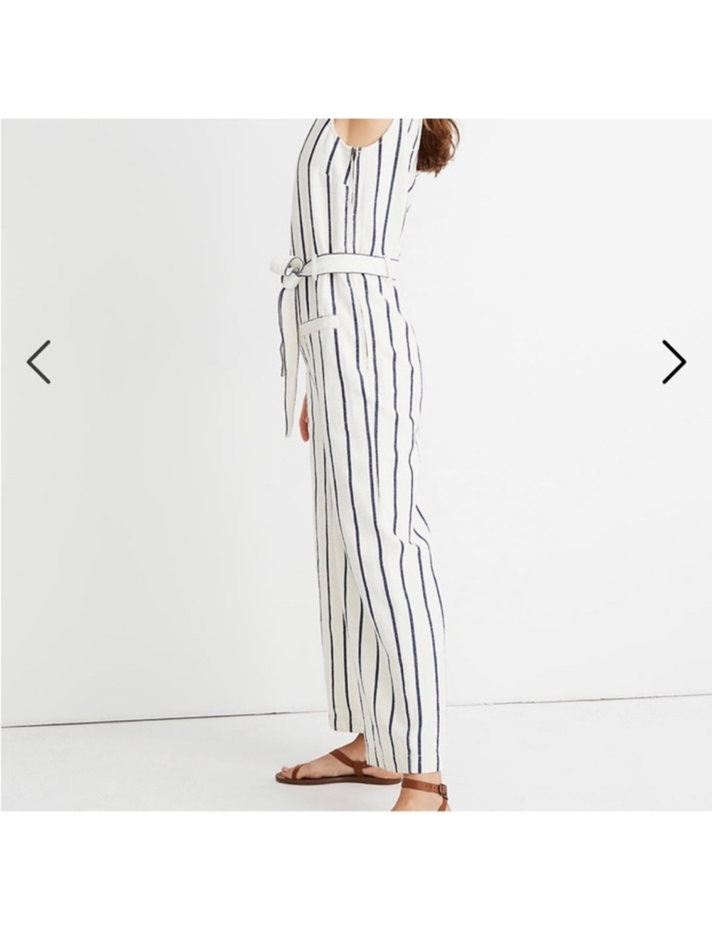 Madewell Striped Linen Blend Jumpsuit XXS | Tie Waist Wide Leg | Structured - Picture 2 of 7